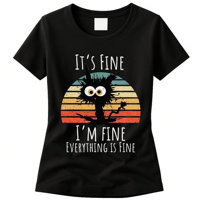 Vintage It's Fine I'm Fine Everything Is Fine Cat Father Womens T-Shirt