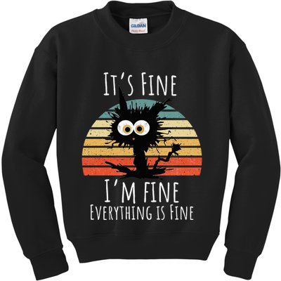 Vintage It's Fine I'm Fine Everything Is Fine Cat Father Kids Sweatshirt