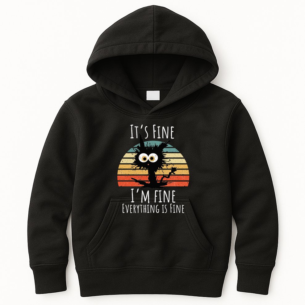 Vintage It's Fine I'm Fine Everything Is Fine Cat Father Kids Hoodie