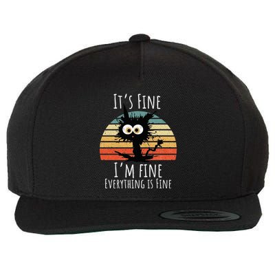 Vintage It's Fine I'm Fine Everything Is Fine Cat Father Wool Snapback Cap