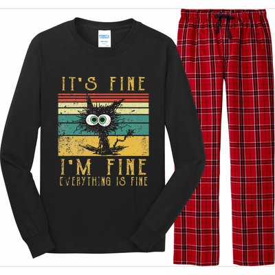 Vintage Its Fine Im Fine Everything Is Fine Funny Cat Long Sleeve Pajama Set