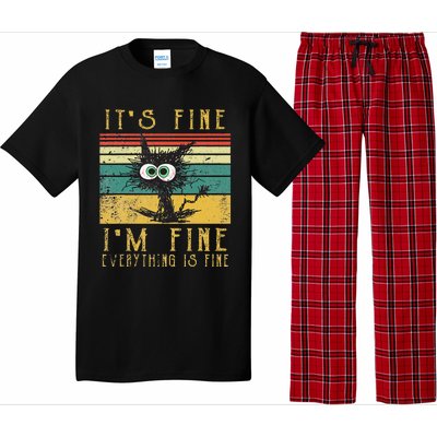 Vintage Its Fine Im Fine Everything Is Fine Funny Cat Pajama Set