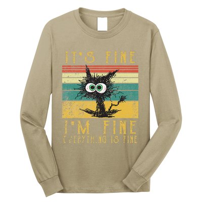 Vintage Its Fine Im Fine Everything Is Fine Funny Cat Long Sleeve Shirt