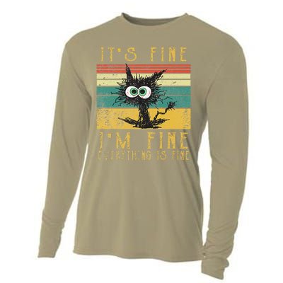 Vintage Its Fine Im Fine Everything Is Fine Funny Cat Cooling Performance Long Sleeve Crew