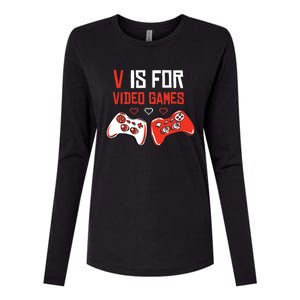 V IS FOR VIDEO GAMES Funny Valentines Day Gamer Womens Cotton Relaxed Long Sleeve T-Shirt