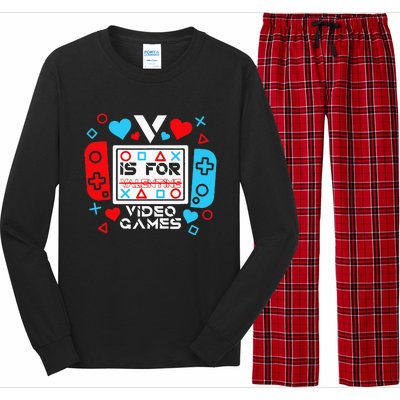 V Is For Video Games Valentines Day Gamer Gift Long Sleeve Pajama Set