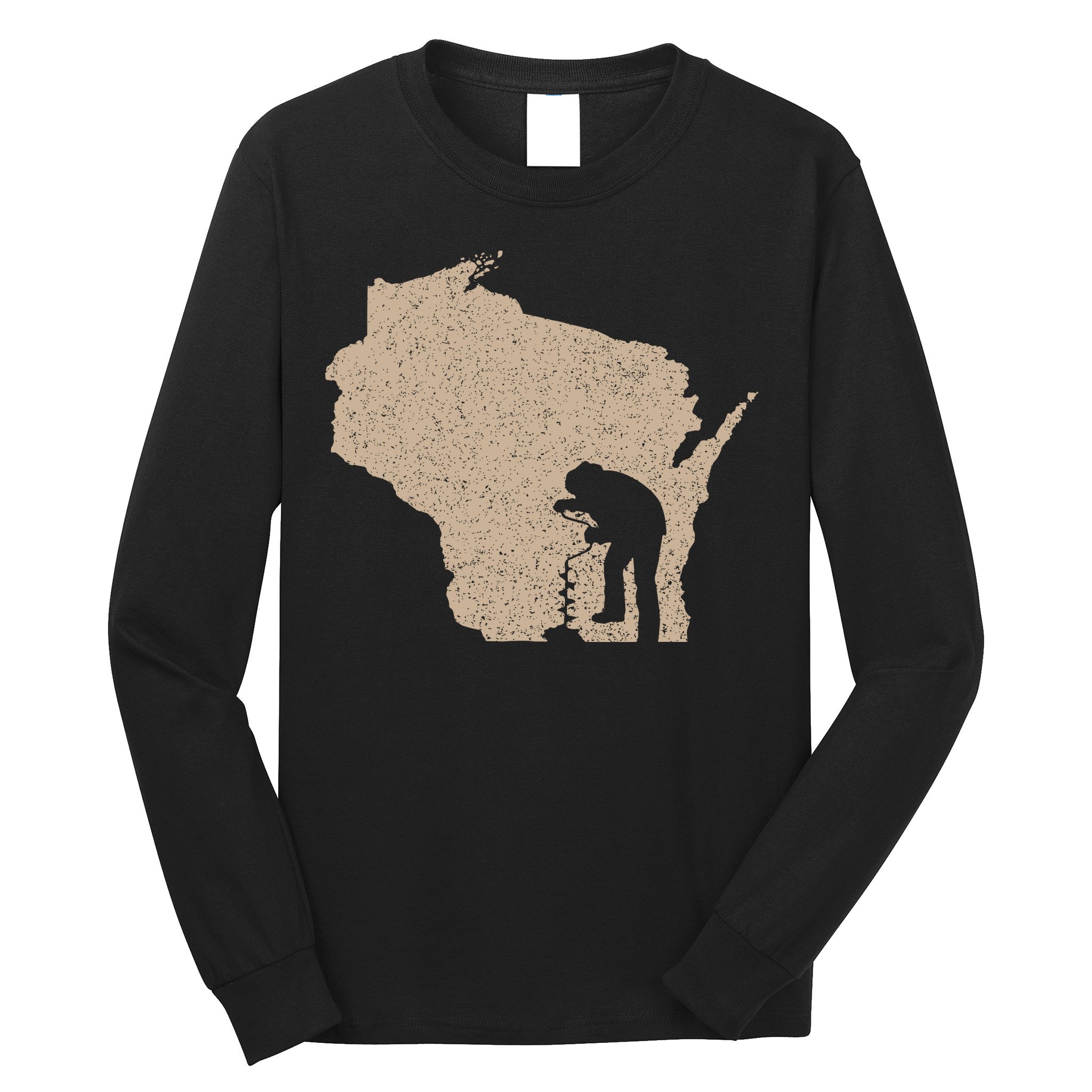 Vintage Ice Fishing Wisconsin Ice Fisherman Long Sleeve Shirt