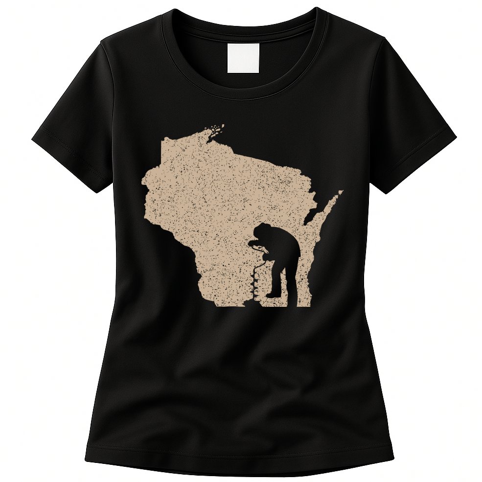 Vintage Ice Fishing Wisconsin Ice Fisherman Womens T-Shirt