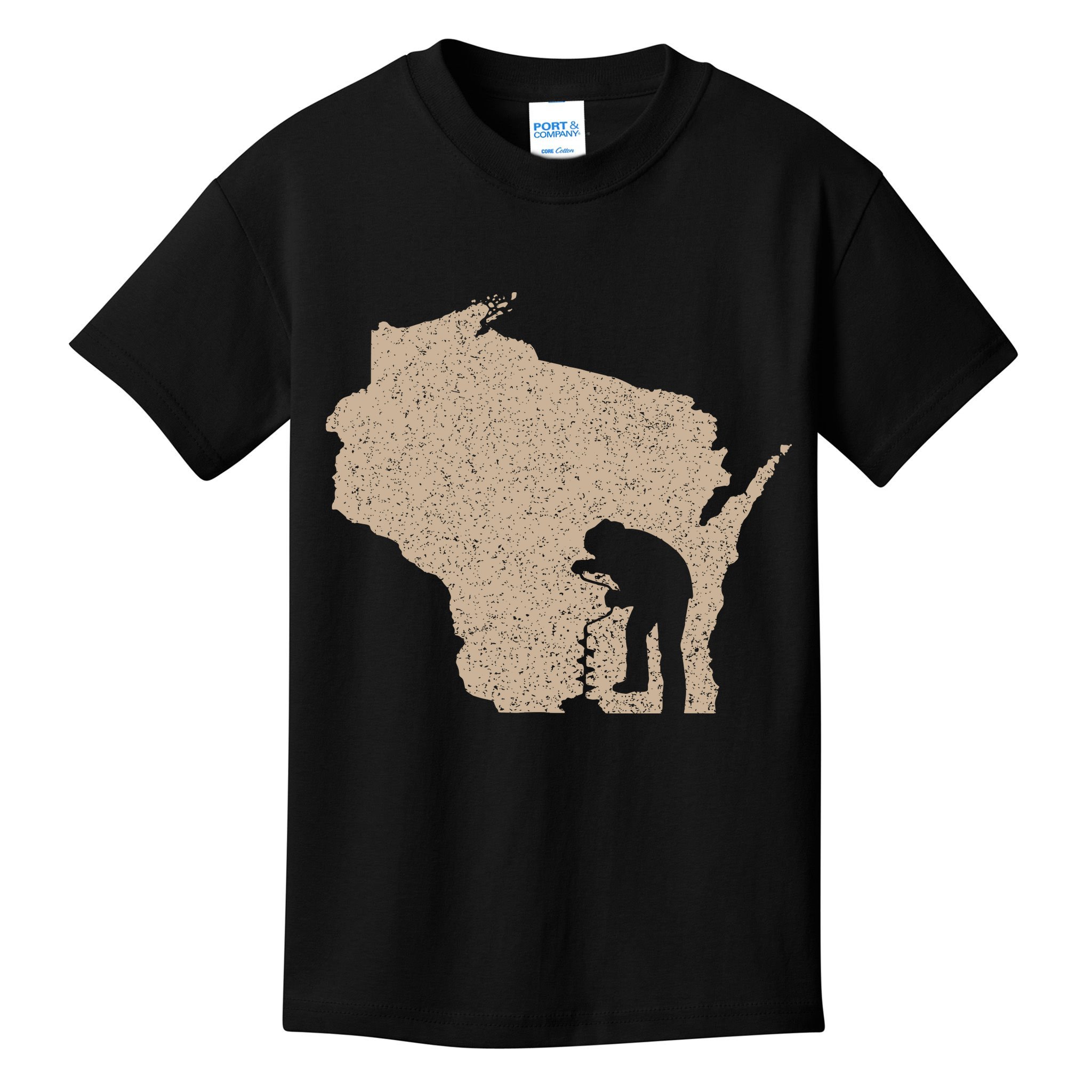Vintage Ice Fishing Wisconsin Ice Fisherman Kids T-Shirt