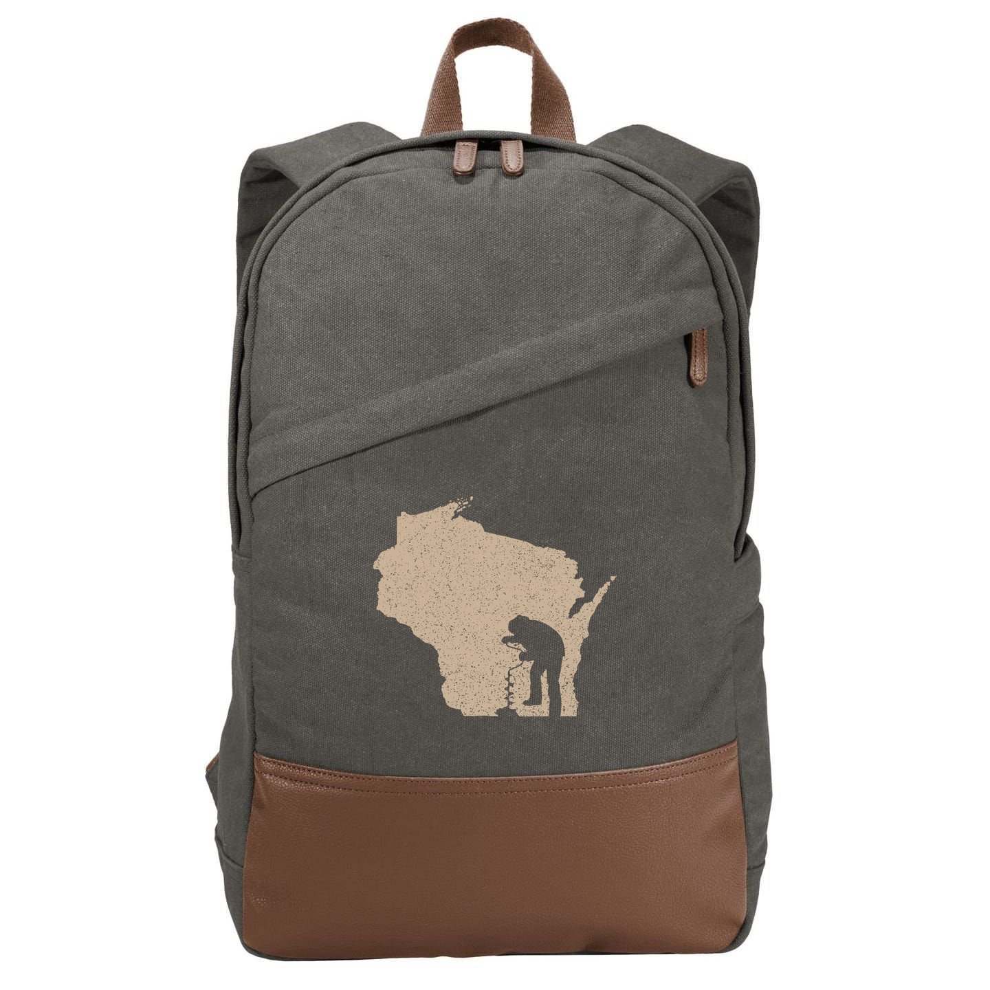 Vintage Ice Fishing Wisconsin Ice Fisherman Cotton Canvas Backpack