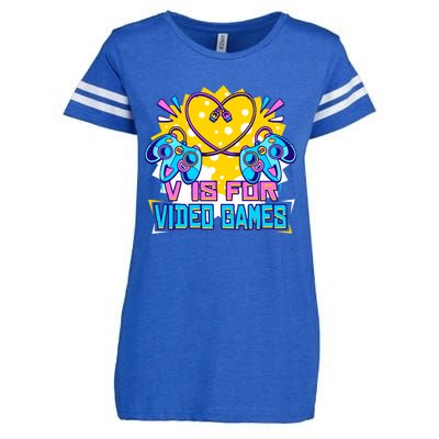 V Is For Video Games Funny Gift Funny Gamer Valentine's Day Quote Gift Enza Ladies Jersey Football T-Shirt