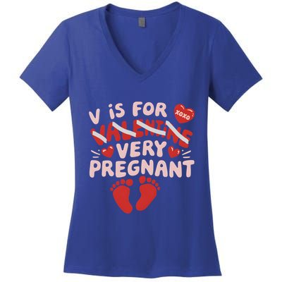 V Is For Very Pregnant Gender Reveal Funny Valentines Day Great Gift Women's V-Neck T-Shirt