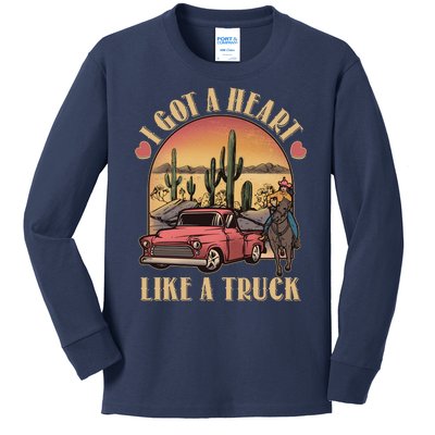 Vintage I Got A Heart Like A Truck Cowgirl Kids Long Sleeve Shirt