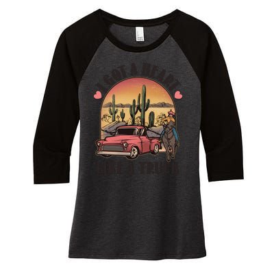 Vintage I Got A Heart Like A Truck Cowgirl Women's Tri-Blend 3/4-Sleeve Raglan Shirt