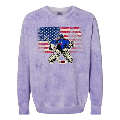 Vintage Ice Hockey Goalie USA Flag Gift For Goalie Colorblast Crewneck Sweatshirt