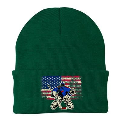 Vintage Ice Hockey Goalie USA Flag Gift For Goalie Knit Cap Winter Beanie