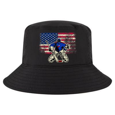 Vintage Ice Hockey Goalie USA Flag Gift For Goalie Cool Comfort Performance Bucket Hat