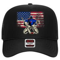 Vintage Ice Hockey Goalie USA Flag Gift For Goalie High Crown Mesh Back Trucker Hat