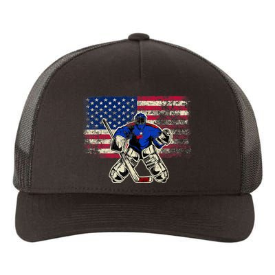 Vintage Ice Hockey Goalie USA Flag Gift For Goalie Yupoong Adult 5-Panel Trucker Hat