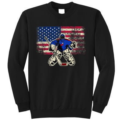 Vintage Ice Hockey Goalie USA Flag Gift For Goalie Sweatshirt