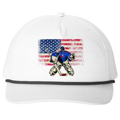 Vintage Ice Hockey Goalie USA Flag Gift For Goalie Snapback Five-Panel Rope Hat