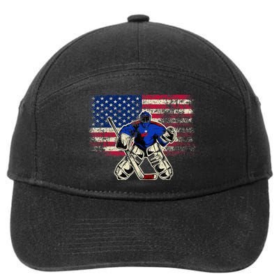 Vintage Ice Hockey Goalie USA Flag Gift For Goalie 7-Panel Snapback Hat