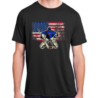 Vintage Ice Hockey Goalie USA Flag Gift For Goalie Adult ChromaSoft Performance T-Shirt