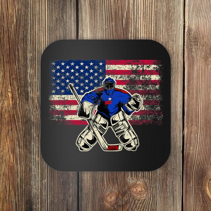 Vintage Ice Hockey Goalie USA Flag Gift For Goalie Coaster