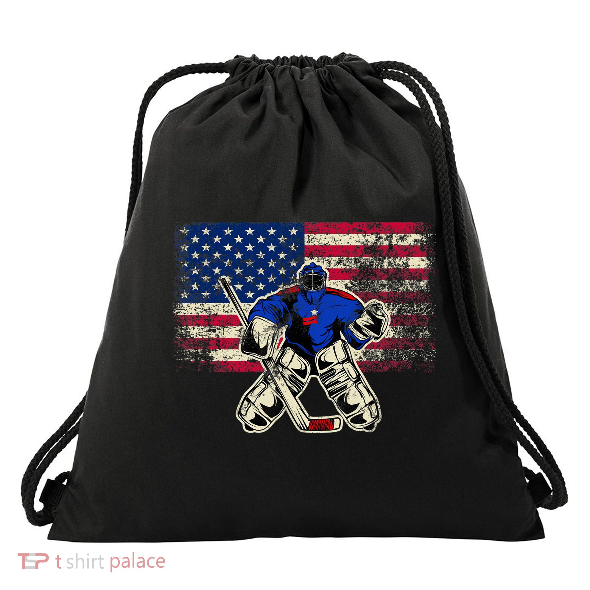 Vintage Ice Hockey Goalie USA Flag Gift For Goalie Drawstring Bag