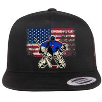 Vintage Ice Hockey Goalie USA Flag Gift For Goalie Flat Bill Trucker Hat