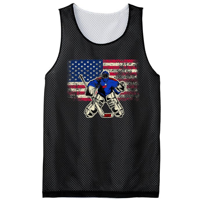 Vintage Ice Hockey Goalie USA Flag Gift For Goalie Mesh Reversible Basketball Jersey Tank