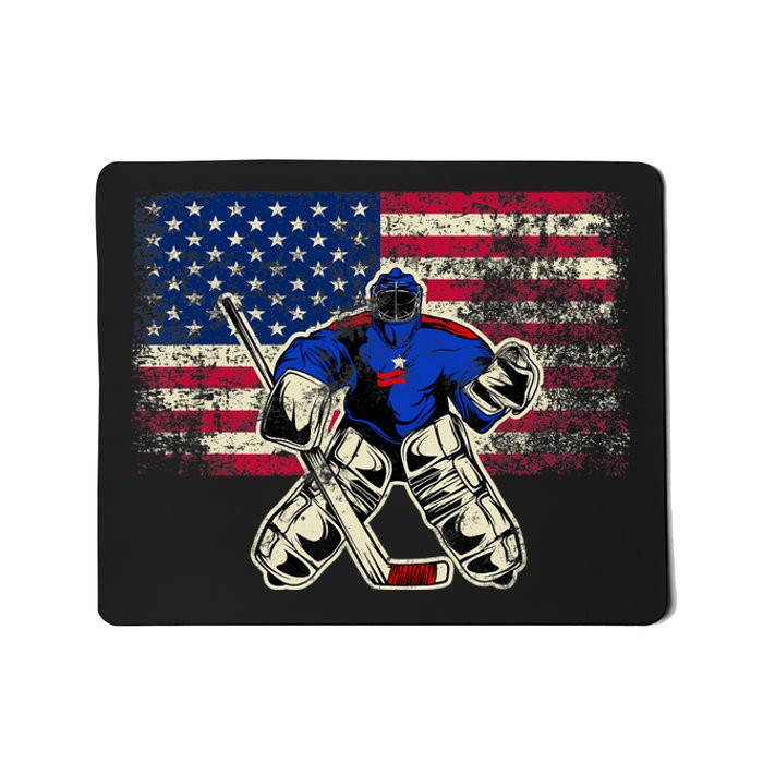 Vintage Ice Hockey Goalie USA Flag Gift For Goalie Mousepad