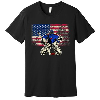 Vintage Ice Hockey Goalie USA Flag Gift For Goalie Premium T-Shirt