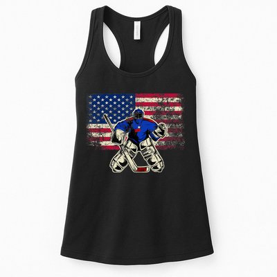 Vintage Ice Hockey Goalie USA Flag Gift For Goalie Womens Tank Top