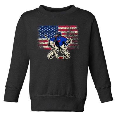 Vintage Ice Hockey Goalie USA Flag Gift For Goalie Toddler Sweatshirt