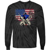 Vintage Ice Hockey Goalie USA Flag Gift For Goalie Tie-Dye Long Sleeve Shirt