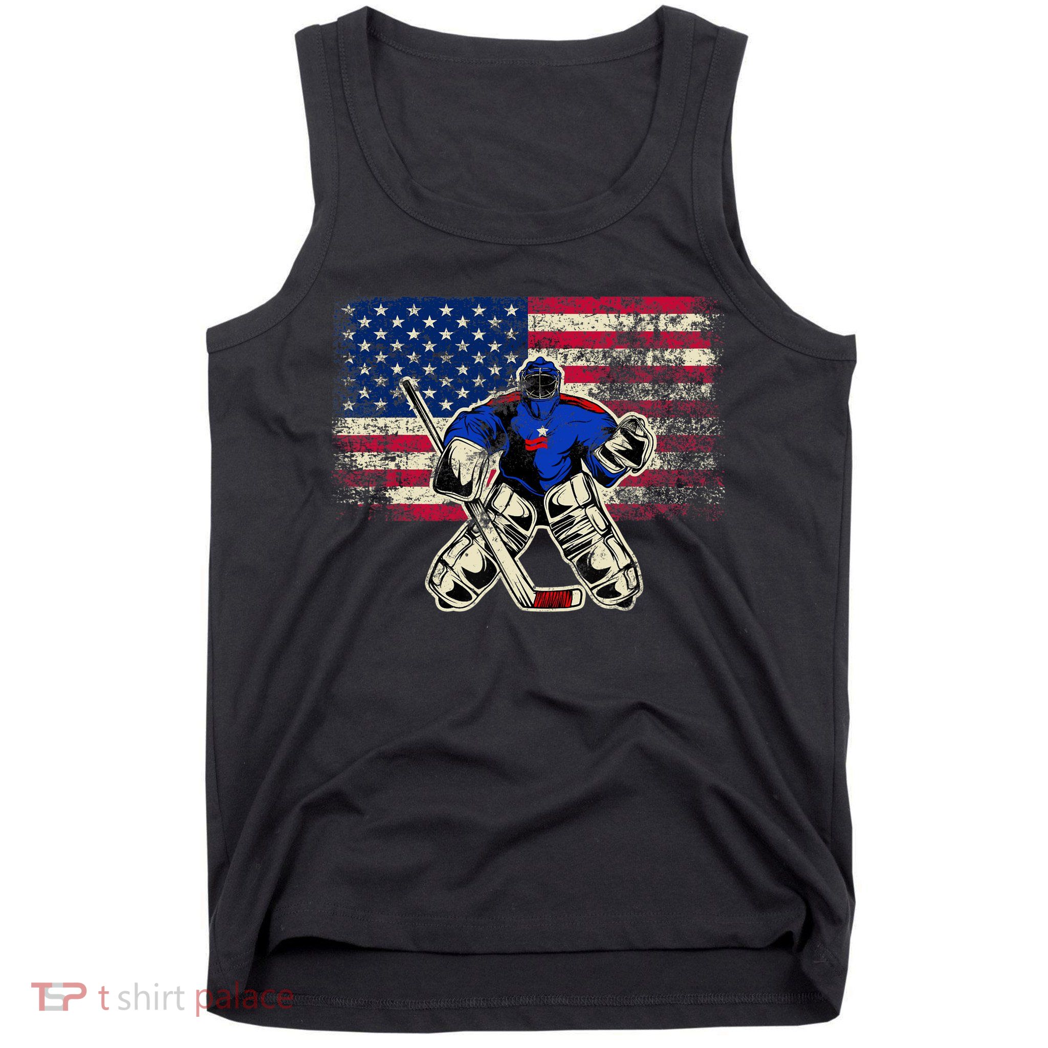 Vintage Ice Hockey Goalie USA Flag Gift For Goalie Tank Top