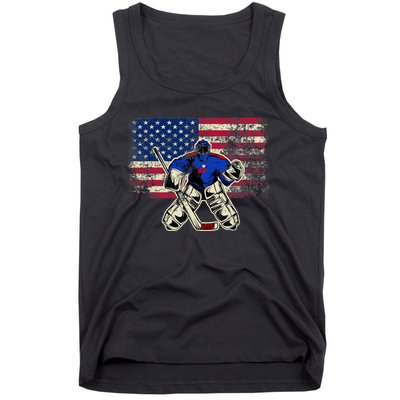 Vintage Ice Hockey Goalie USA Flag Gift For Goalie Tank Top