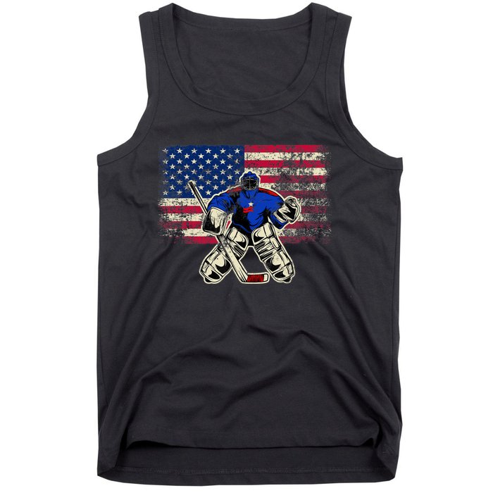 Vintage Ice Hockey Goalie USA Flag Gift For Goalie Tank Top