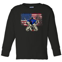 Vintage Ice Hockey Goalie USA Flag Gift For Goalie Toddler Long Sleeve Shirt