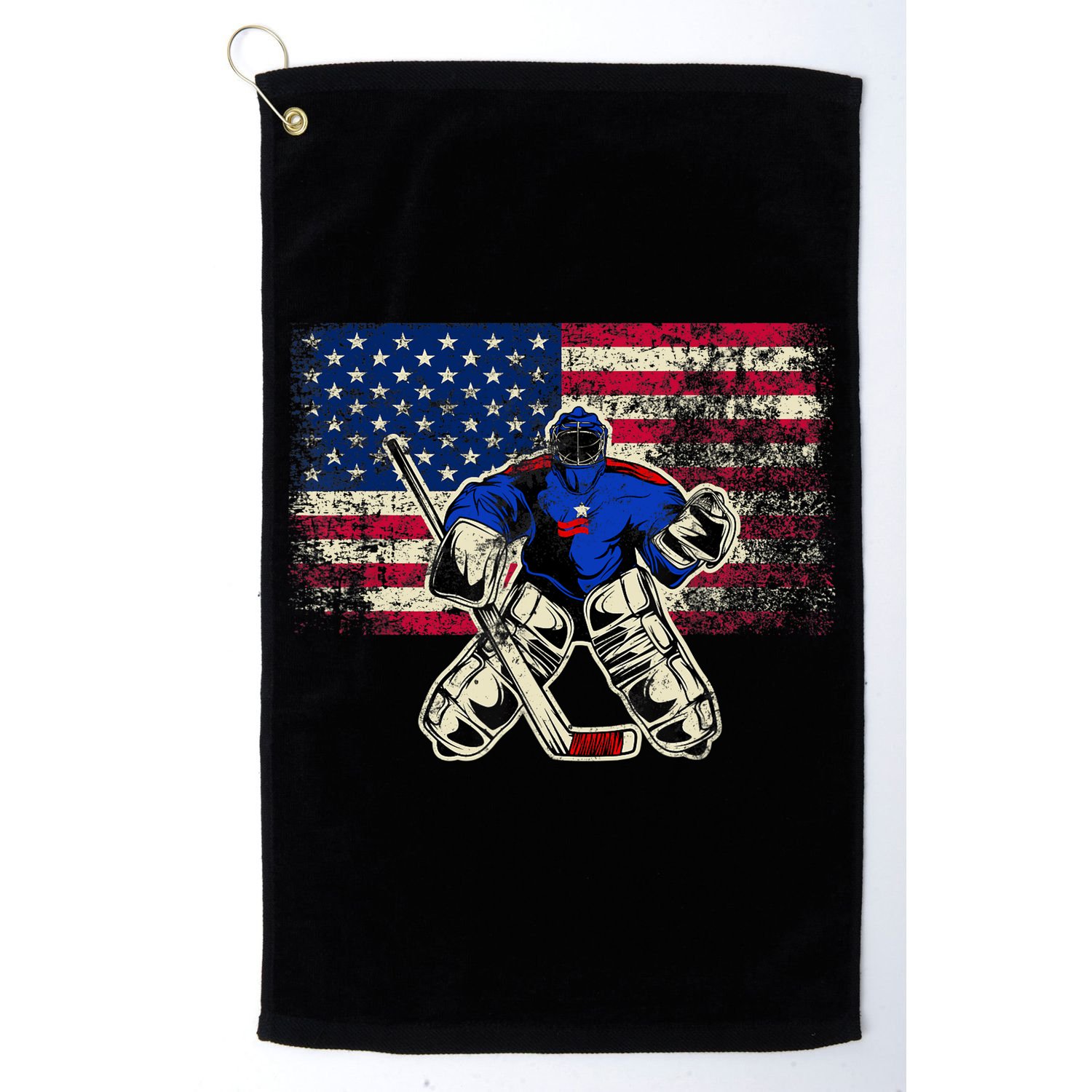 Vintage Ice Hockey Goalie USA Flag Gift For Goalie Golf Towel