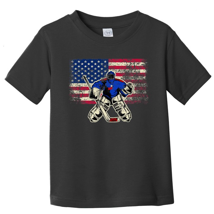 Vintage Ice Hockey Goalie USA Flag Gift For Goalie Toddler T-Shirt