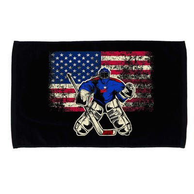 Vintage Ice Hockey Goalie USA Flag Gift For Goalie Microfiber Hand Towel