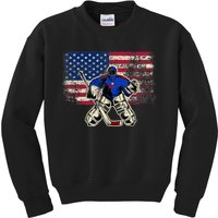 Vintage Ice Hockey Goalie USA Flag Gift For Goalie Kids Sweatshirt