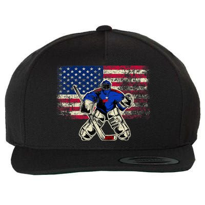 Vintage Ice Hockey Goalie USA Flag Gift For Goalie Wool Snapback Cap