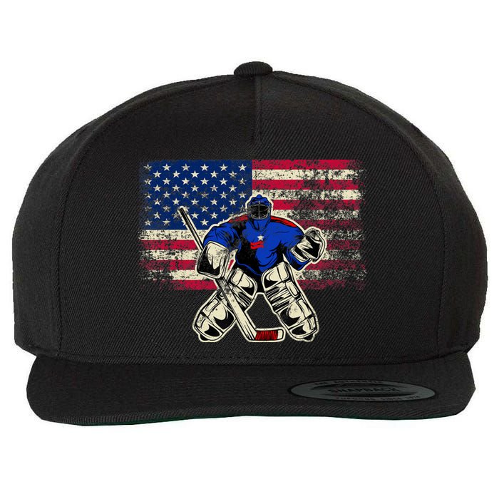 Vintage Ice Hockey Goalie USA Flag Gift For Goalie Wool Snapback Cap