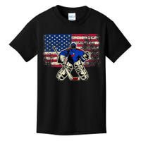 Vintage Ice Hockey Goalie USA Flag Gift For Goalie Kids T-Shirt