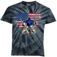 Vintage Ice Hockey Goalie USA Flag Gift For Goalie Kids Tie-Dye T-Shirt