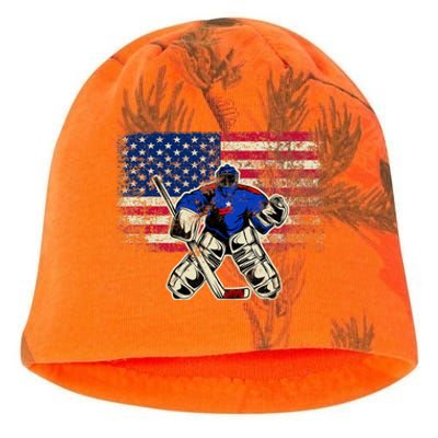 Vintage Ice Hockey Goalie USA Flag Gift For Goalie Kati - Camo Knit Beanie