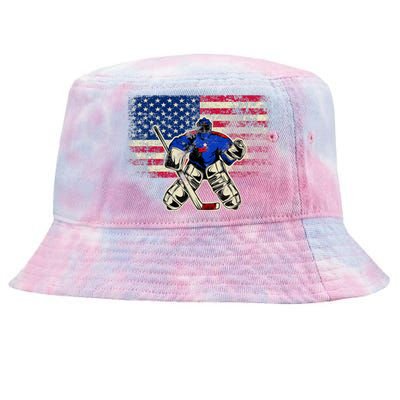 Vintage Ice Hockey Goalie USA Flag Gift For Goalie Tie-Dyed Bucket Hat